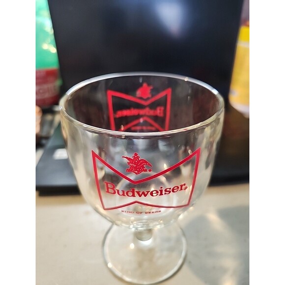 Vintage Budweiser Beer Goblet – Red Bowtie Logo Chalice Glass Barware - Picture 4 of 9